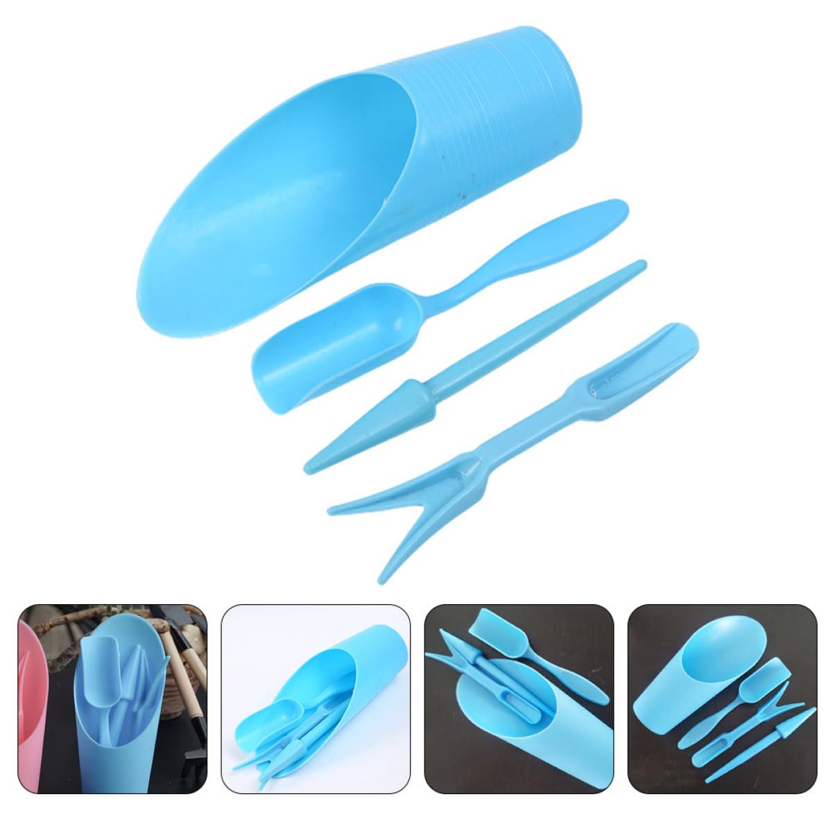 Gardening Tools Kit - 4 ชิ้น/เซ็ต,พลาสติกทนทานถังพลั่วกระถางการเพาะปลูกกระบอก MeatPlant ดินพลั่วสวนเครื่องมือ MINI Garden